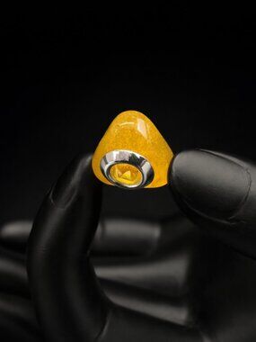 925 Sterling Silver Yellow Frosted Glass Murano Style Charm Bead